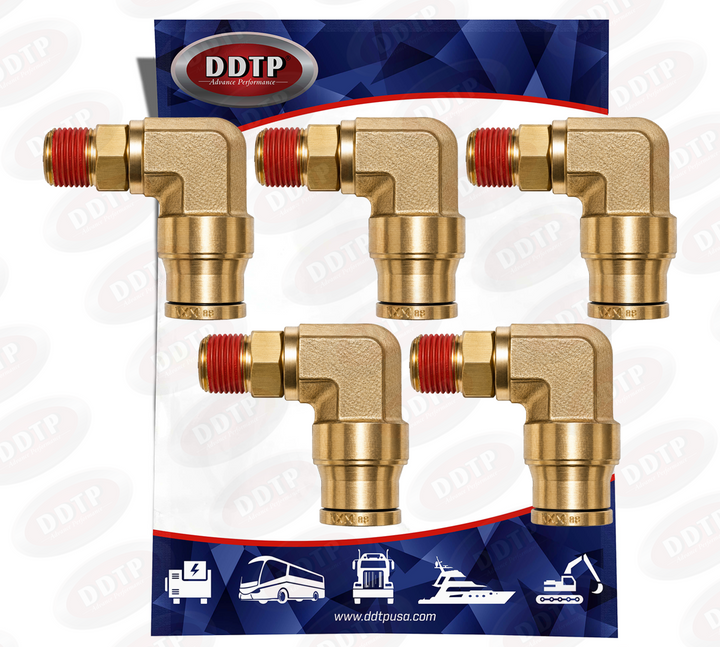 Codo macho de latón de 90° con conexión a presión, 3/8" de diámetro exterior x 1/8" NPT (juego de 5)