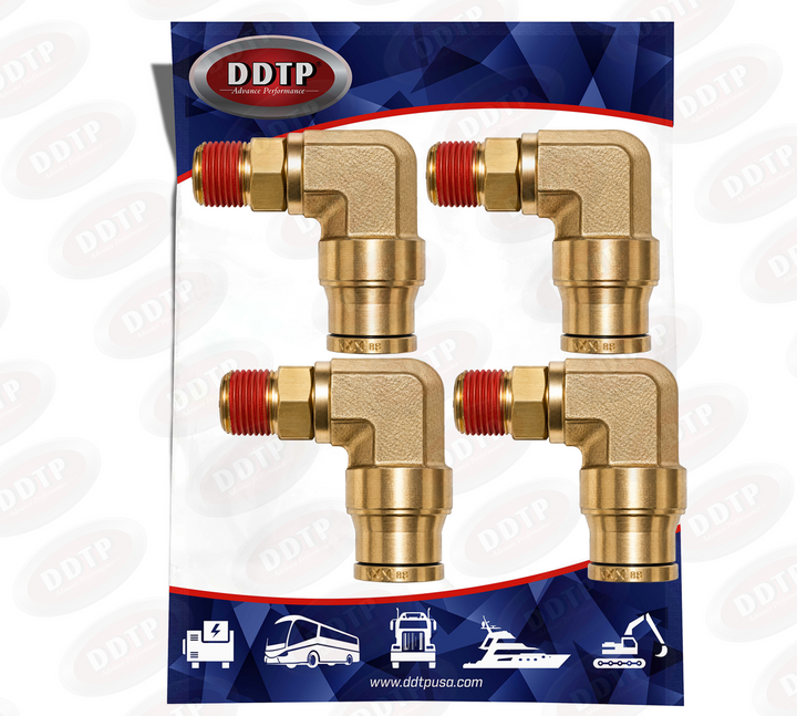 Codo macho de latón de 90° con conexión a presión, 1/2" de diámetro exterior x 3/8" NPT (juego de 4)