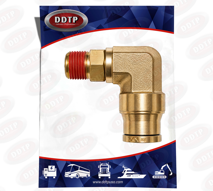 Codo macho de latón de 90° con conexión a presión, 1/2" de diámetro exterior x 1/2" NPT