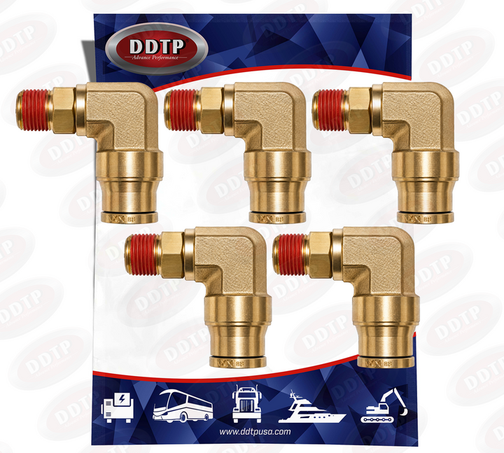 Codo macho de latón de 90° con conexión a presión, 1/2" de diámetro exterior x 1/2" NPT (juego de 5)