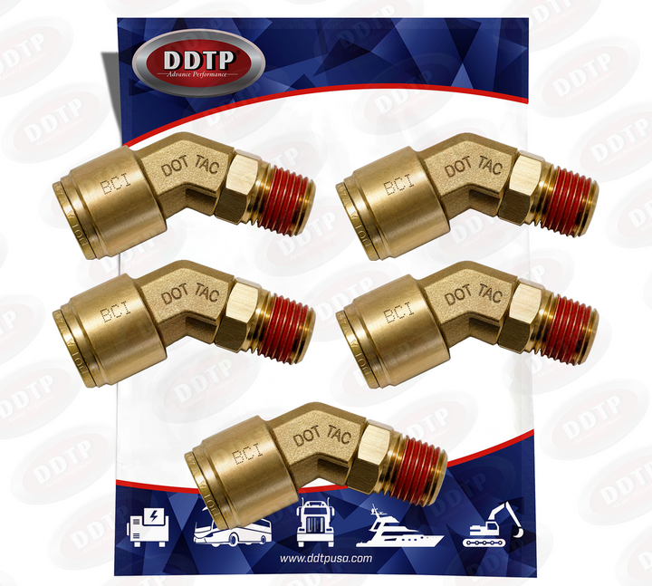 Codo macho de 45° de 3/8" de diámetro exterior x 1/4" NPT (juego de 5)