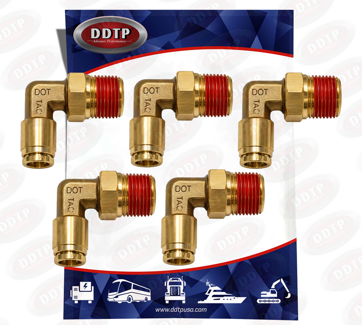 Codo macho de 90° de 1/4" de diámetro exterior x 1/4" NPT (juego de 5)