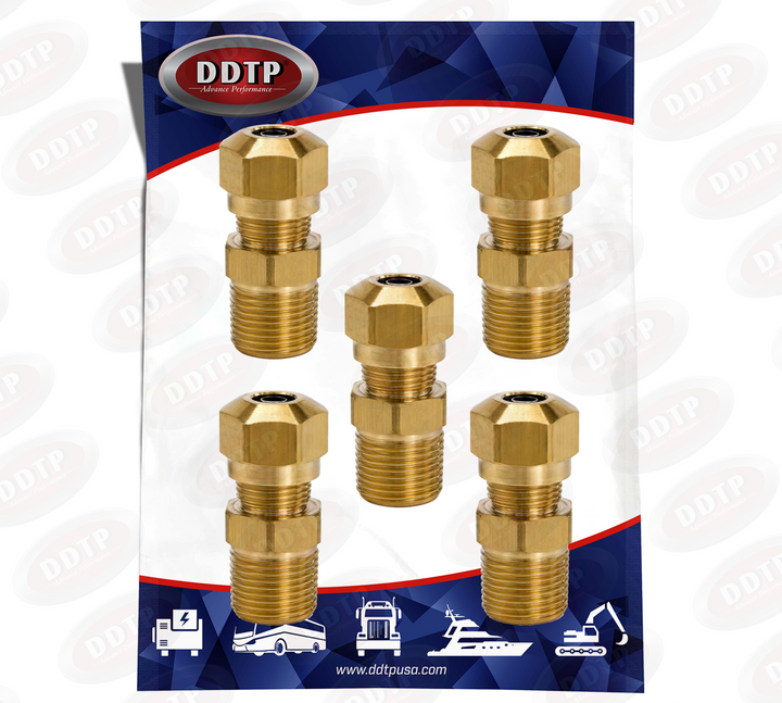 Conector macho de latón de 1/4" x 1/4" (sin sellador) (juego de 5)