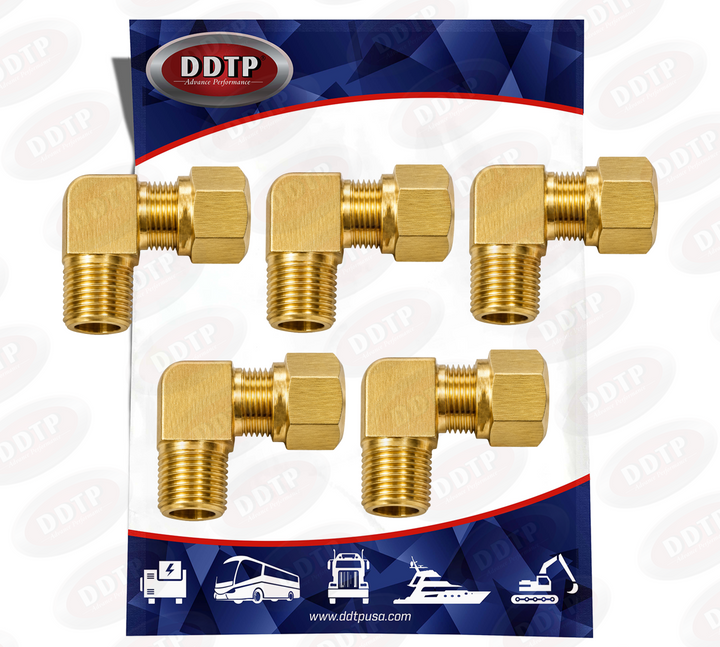 90° Brass Male Elbow Fitting 1/4" x 1/4" (No Sealant) (Set of 5)