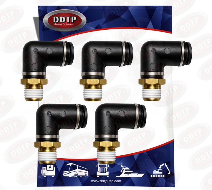 Codo macho compuesto de 90°, 1/4" de diámetro exterior x 1/4" NPT (juego de 5)