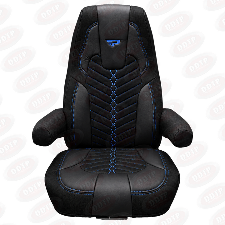 Seat Covers Full Set High Back Cascadia 33  (Red, Blue & Grey Stitching)