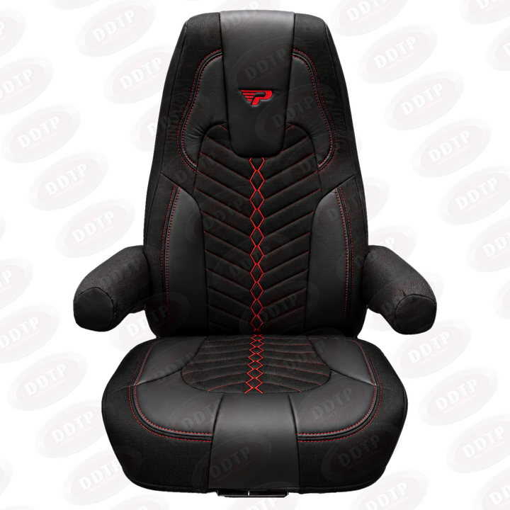 Seat Covers Full Set High Back Cascadia 33  (Red, Blue & Grey Stitching)