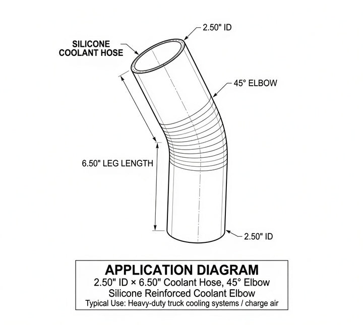2.50" ID x 9.50" Long Silicone Coolant Hose, 45 Degree Elbow (HS250X950/45D)