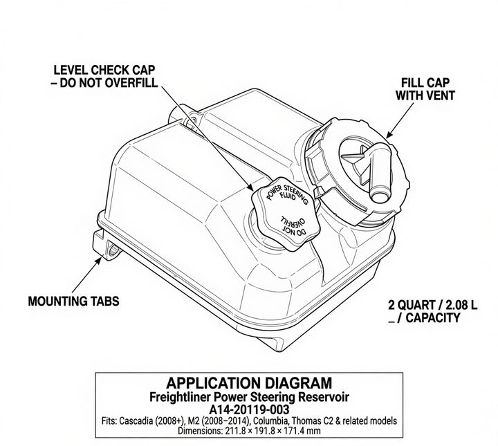 Power Steering Fluid Reservoir Tank with Cap (A14-20119-003)