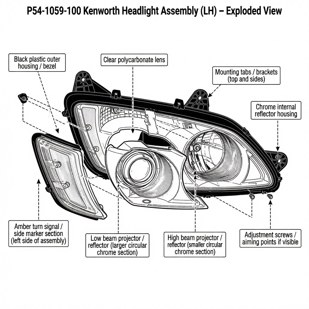 Kenworth T680 Passenger Side Headlight Assembly | Right Hand Headlamp (P54-1059-100)