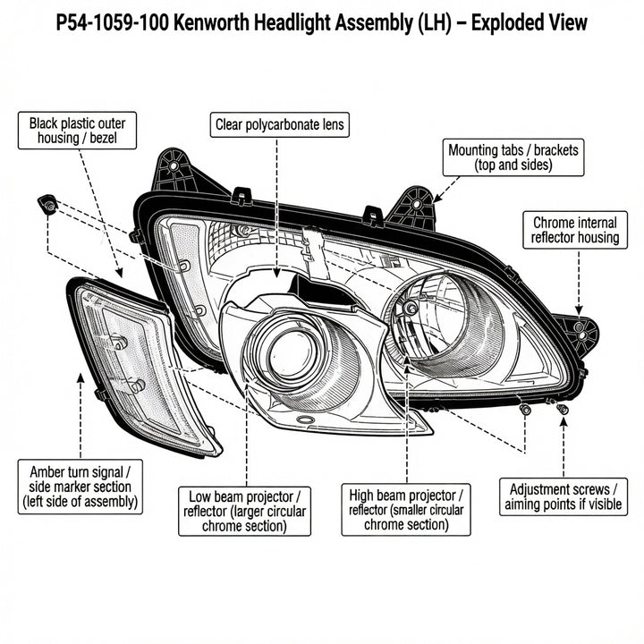 Kenworth T680 Passenger Side Headlight Assembly | Right Hand Headlamp (P54-1059-100)
