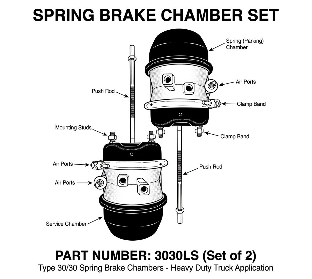 Air Brake Spring Brake Chamber Set of 2 | Heavy Duty Long Stroke Type 30/30 | 3.0" Stroke (3030LS)