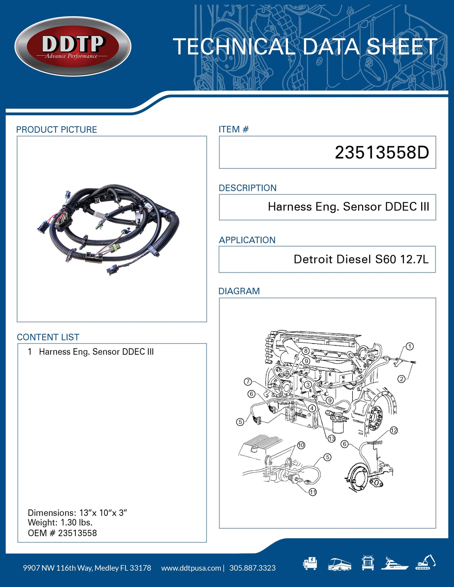 Harness Eng. Sensor DDEC III S60 12.7L ( 23513558 )